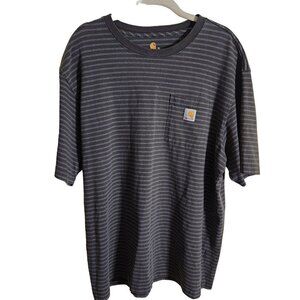 Carhartt Gray Striped Original Fit One Pocket Work Tee Shirt Size XL